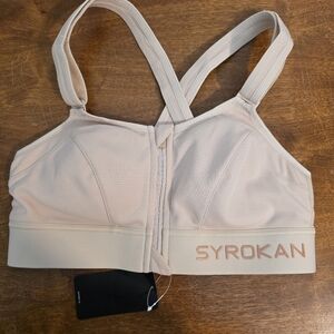NWT Syrokan High Impact Sports Bra Zip Front Adjustable Gym Workout 36C Cream